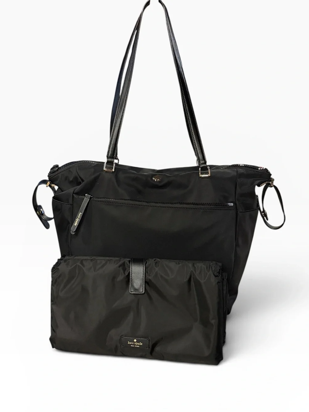 Kate Spade Jae Black Nylon Baby Diaper Bag Tote with Changing Pad